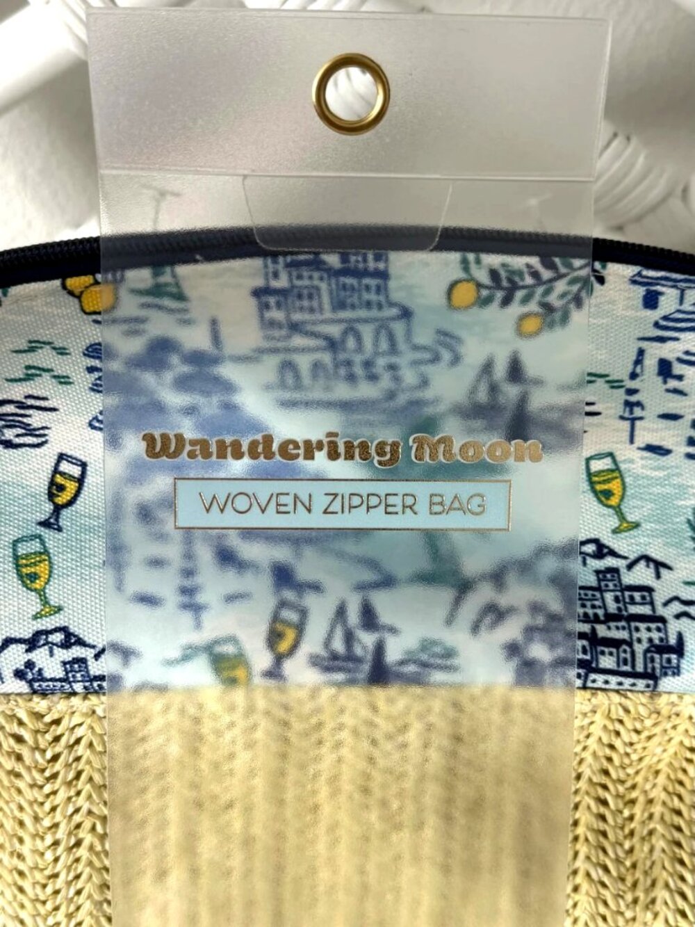 Wandering Moon Coastal Toile Woven Makeup Bag Travel Cosmetic Pouch New - Picture 6 of 8